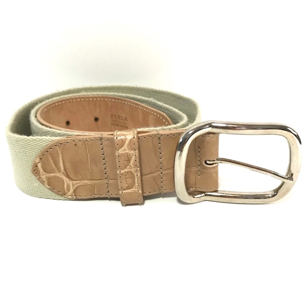 Vintage FURLA Nude Fabric and Leather Belt